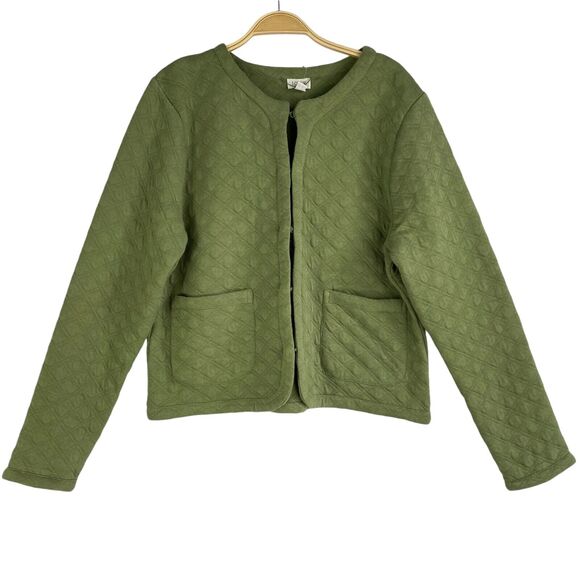 J. Crew Factory Quilted Jacket Cardigan Sweater Women M Green Grandmacore NEW - Picture 2 of 8